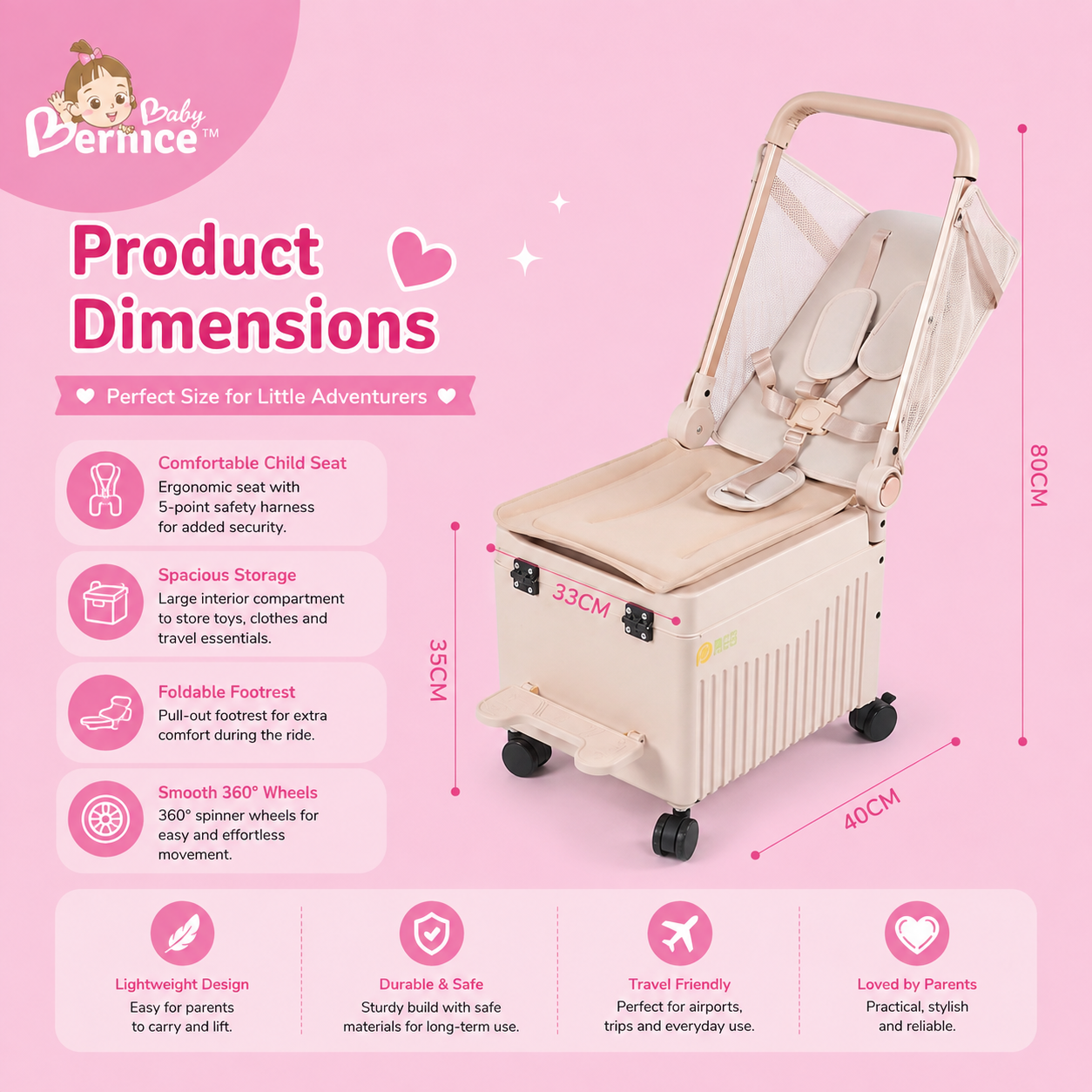 JetSeat Ride-On Travel Suitcase | Foldable Child Travel Seat | 5-Point Safety Harness | Large Storage | Lightweight 3.6kg