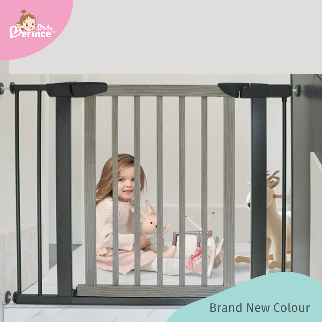 [TREND COLOUR] Black With Grey Pine Wood and Black Metal Baby Safety Gate / Pets Safety Gate