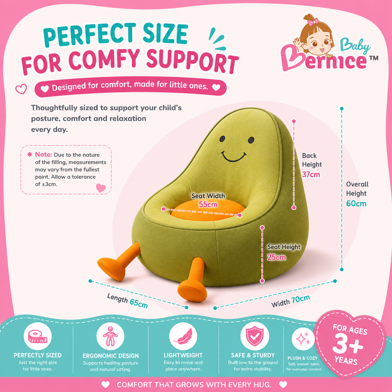Avocado Kids Bean Bag Sofa | Soft Corduroy Plush Chair for Kids (3+ Years)