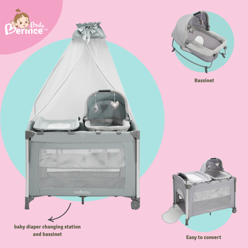 All in One Multifunction Baby Cot Playpen | Bassinet Rocker, Bedside Co-Sleeping, Diaper Changer, Mosquito Net, Foldable Travel Crib (0–3 Years)