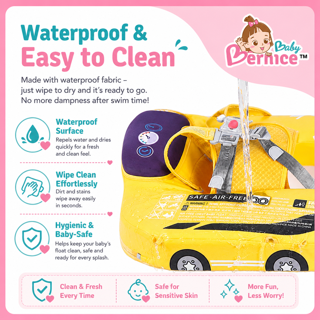 Baby Bernice Premium Baby Swim Float with UPF50+ Sun Canopy | Solid Back Support | Detachable Tail Float