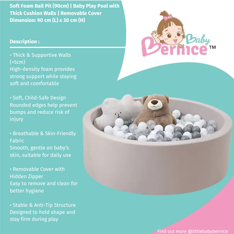 Soft Foam Ball Pit (90cm) | Baby Play Pool with Thick Cushion Walls | Removable Cover