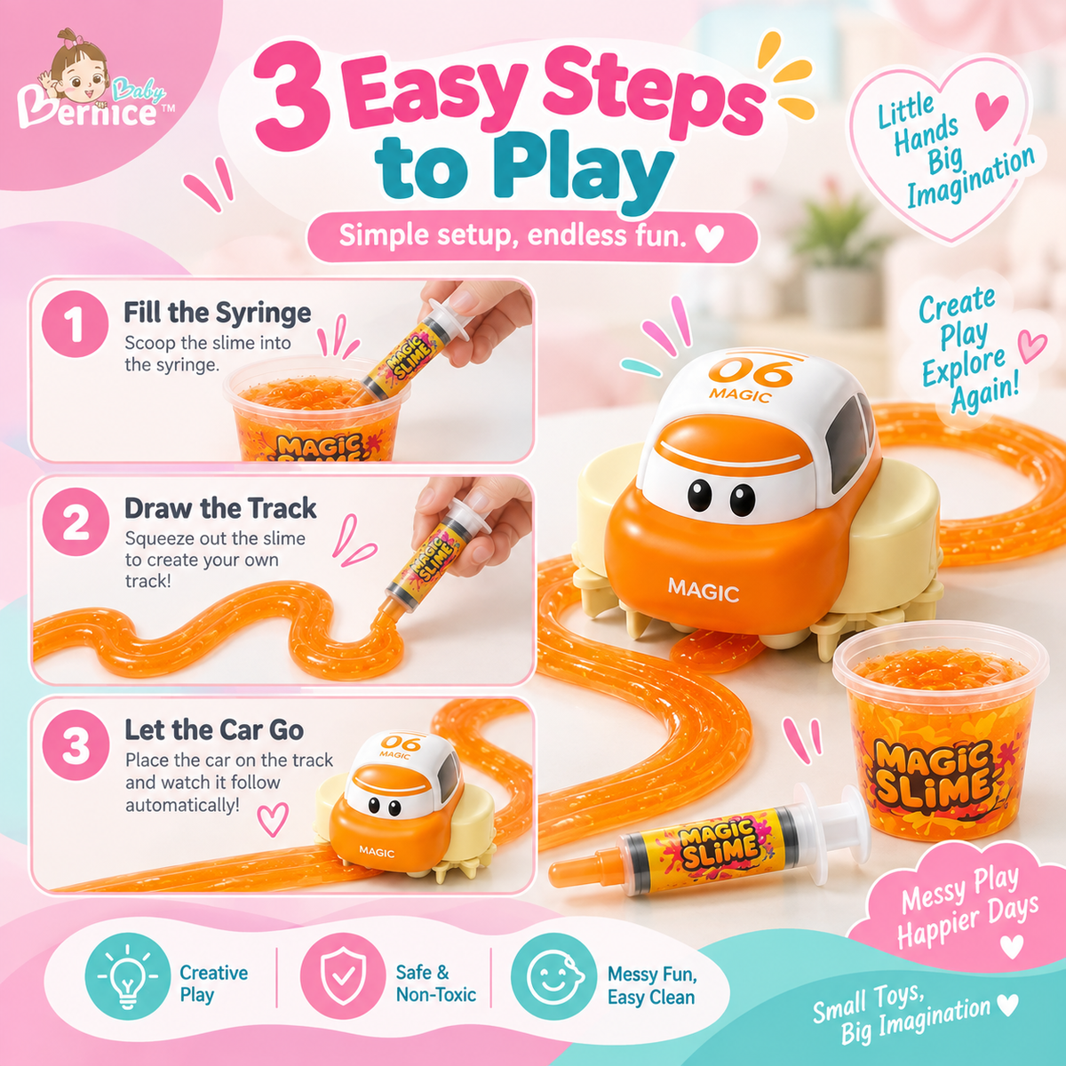 DIY Magic Slime Track Car Set | Draw Your Own Track Auto-Follow Toy Car | Creative Interactive Kids Toy