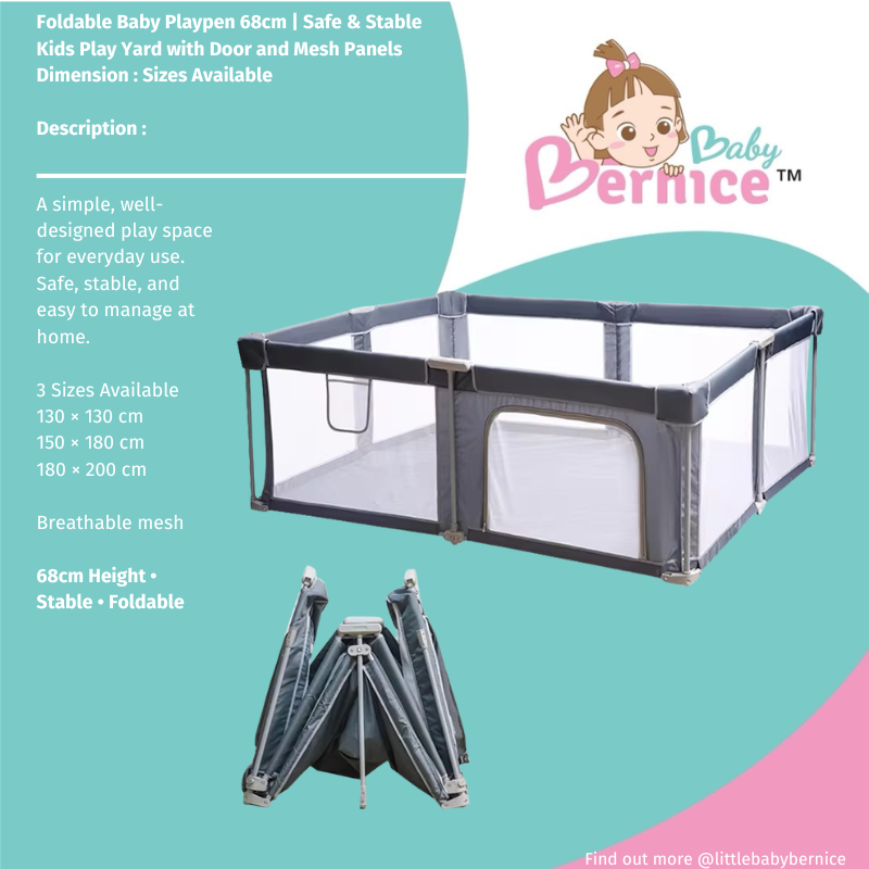 Foldable Baby Playpen 68cm | Safe & Stable Kids Play Yard with Door and Mesh Panels (3 Sizes)