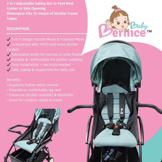 2-in-1 Stroller Accessory, Handle + Footrest, Adjustable, Universal Fit, Center opening