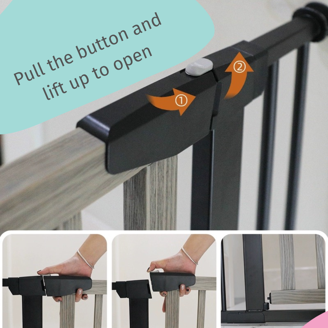 [TREND COLOUR] Black With Grey Pine Wood and Black Metal Baby Safety Gate / Pets Safety Gate