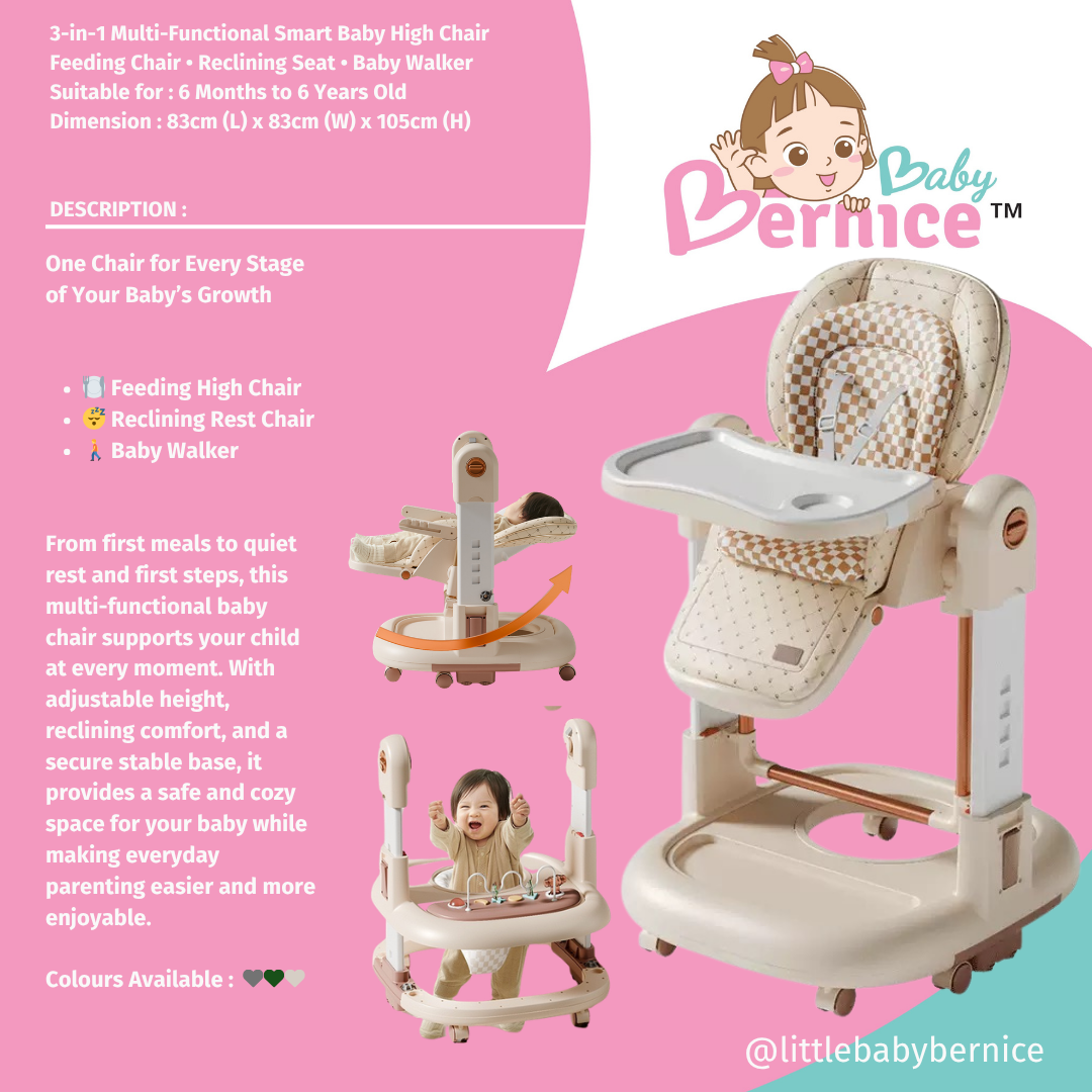3-in-1 Multi-Functional Smart Baby High Chair, Feeding Chair • Reclining Seat • Baby Walker