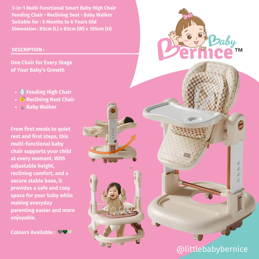 3-in-1 Multi-Functional Smart Baby High Chair, Feeding Chair • Reclining Seat • Baby Walker