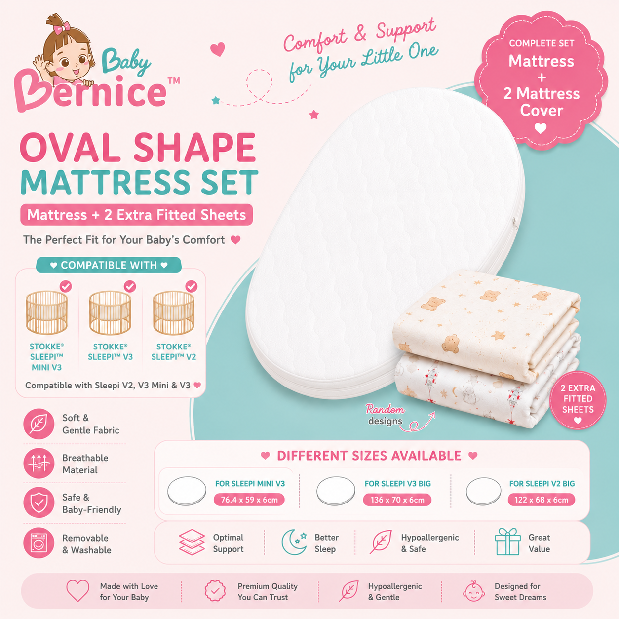 LittleBabyBernice™ Premium Coconut Fibre Baby Mattress | Firm Newborn Support | Natural Latex Layer | Breathable Cooling Cot Mattress