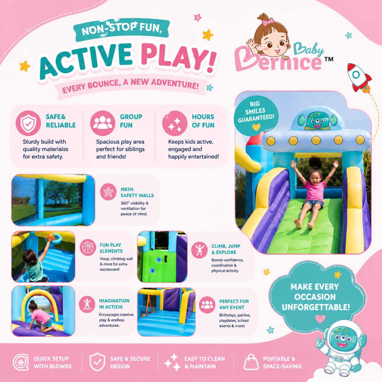 Space Adventure Bouncy Castle Rental | Inflatable Jumping Castle with Slide & Obstacle Playground
