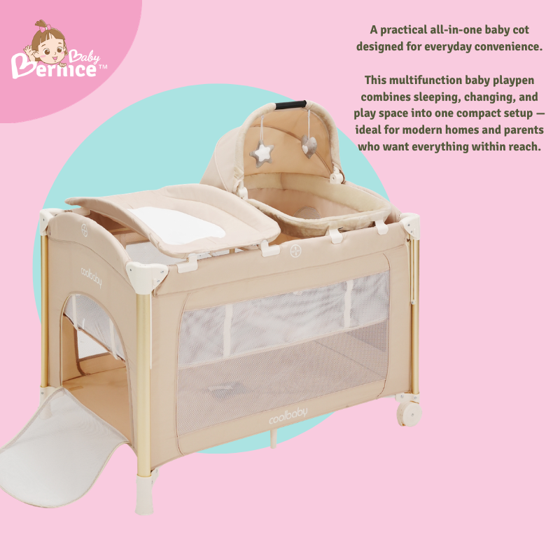 All in One Multifunction Baby Cot Playpen | Bassinet Rocker, Bedside Co-Sleeping, Diaper Changer, Mosquito Net, Foldable Travel Crib (0–3 Years)
