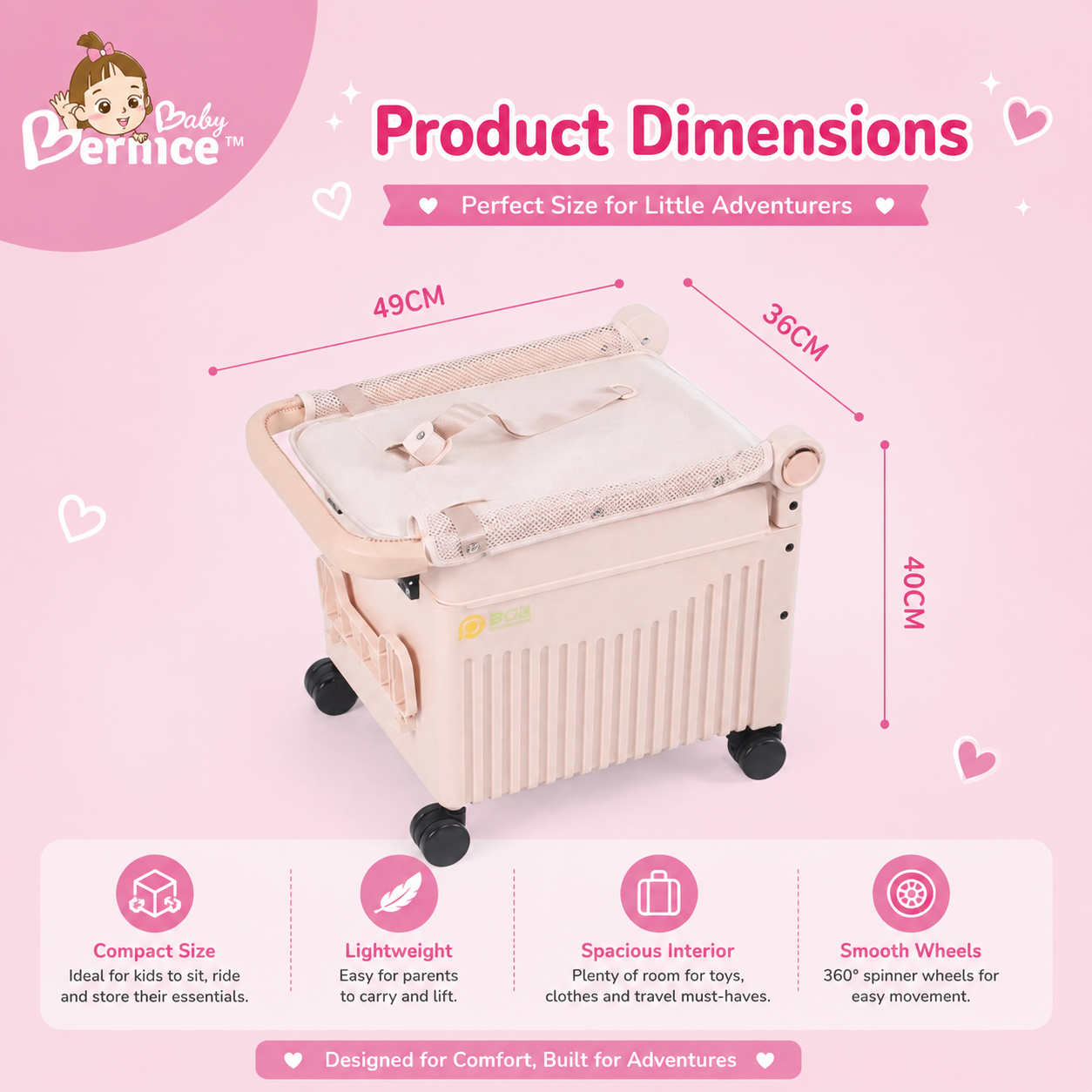JetSeat Ride-On Travel Suitcase | Foldable Child Travel Seat | 5-Point Safety Harness | Large Storage | Lightweight 3.6kg