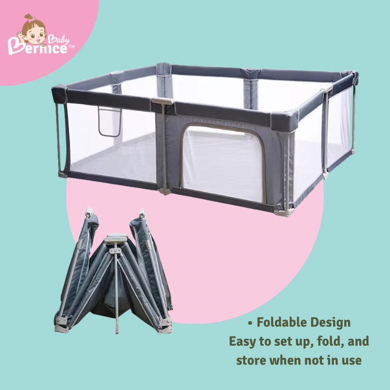 Foldable Baby Playpen 68cm | Safe & Stable Kids Play Yard with Door and Mesh Panels (3 Sizes)
