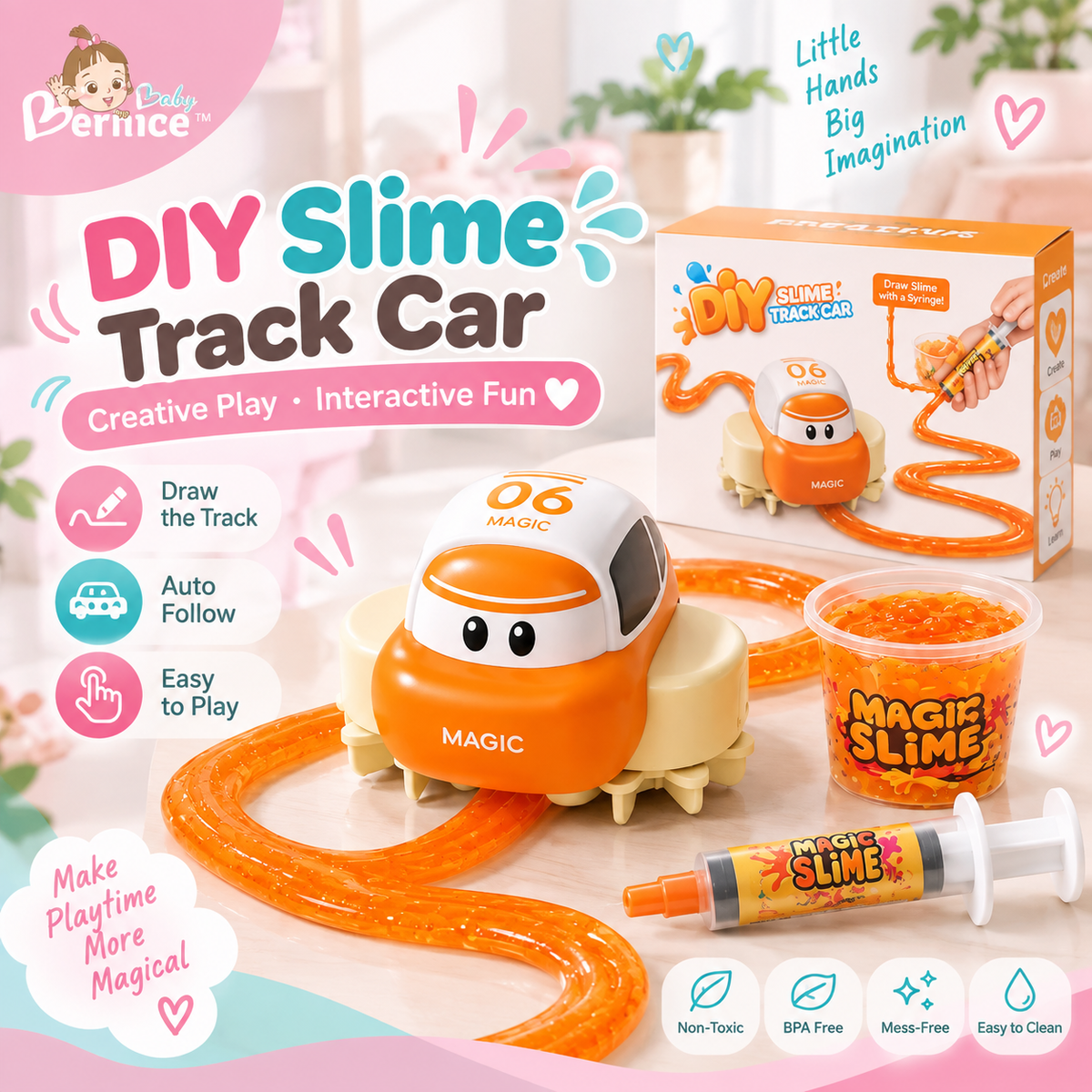 DIY Magic Slime Track Car Set | Draw Your Own Track Auto-Follow Toy Car | Creative Interactive Kids Toy