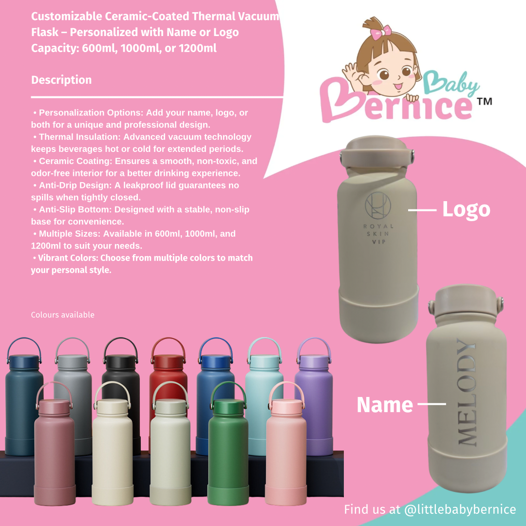 Insulated Vacuum Flask with Ceramic Coating – Custom Name or Logo Options 10 Days For Customisation