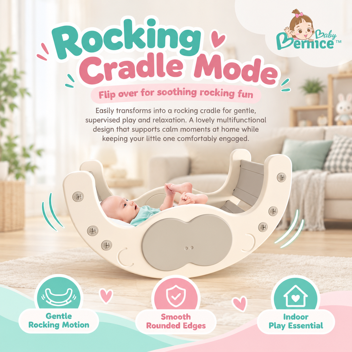 Baby Bernice 4-in-1 Multifunctional Toddler Climbing Slide & Rocker | Montessori-Inspired Indoor Playset | Balance & Motor Skills