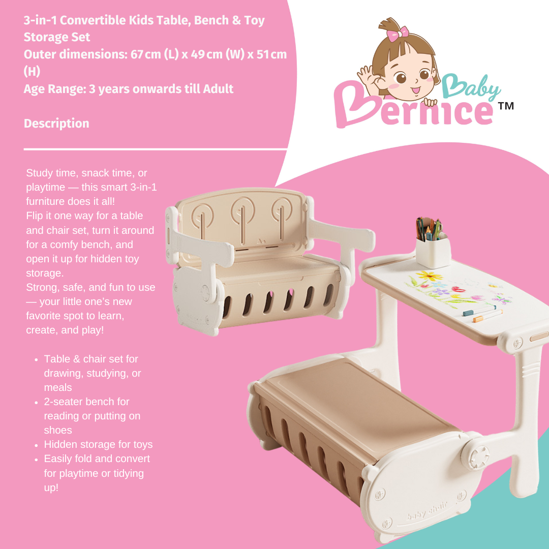 Transform & Play! 3-in-1 Kids Table, Bench & Toy Box
