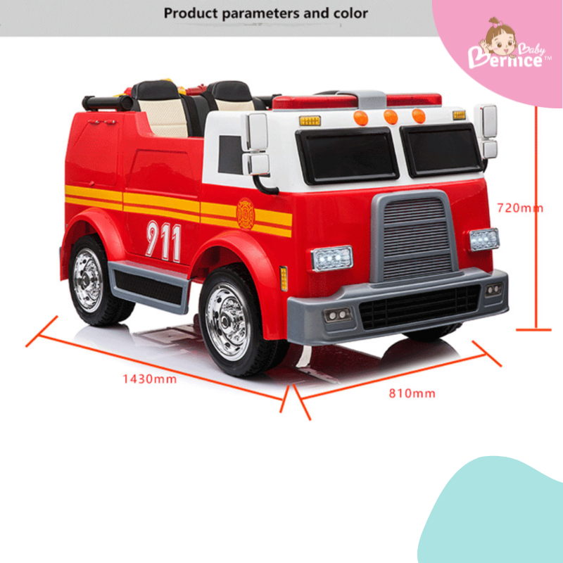 911 Fire Truck Kids Electric Ride-On Car with Bluetooth, Adjustable Seat & Water Hose