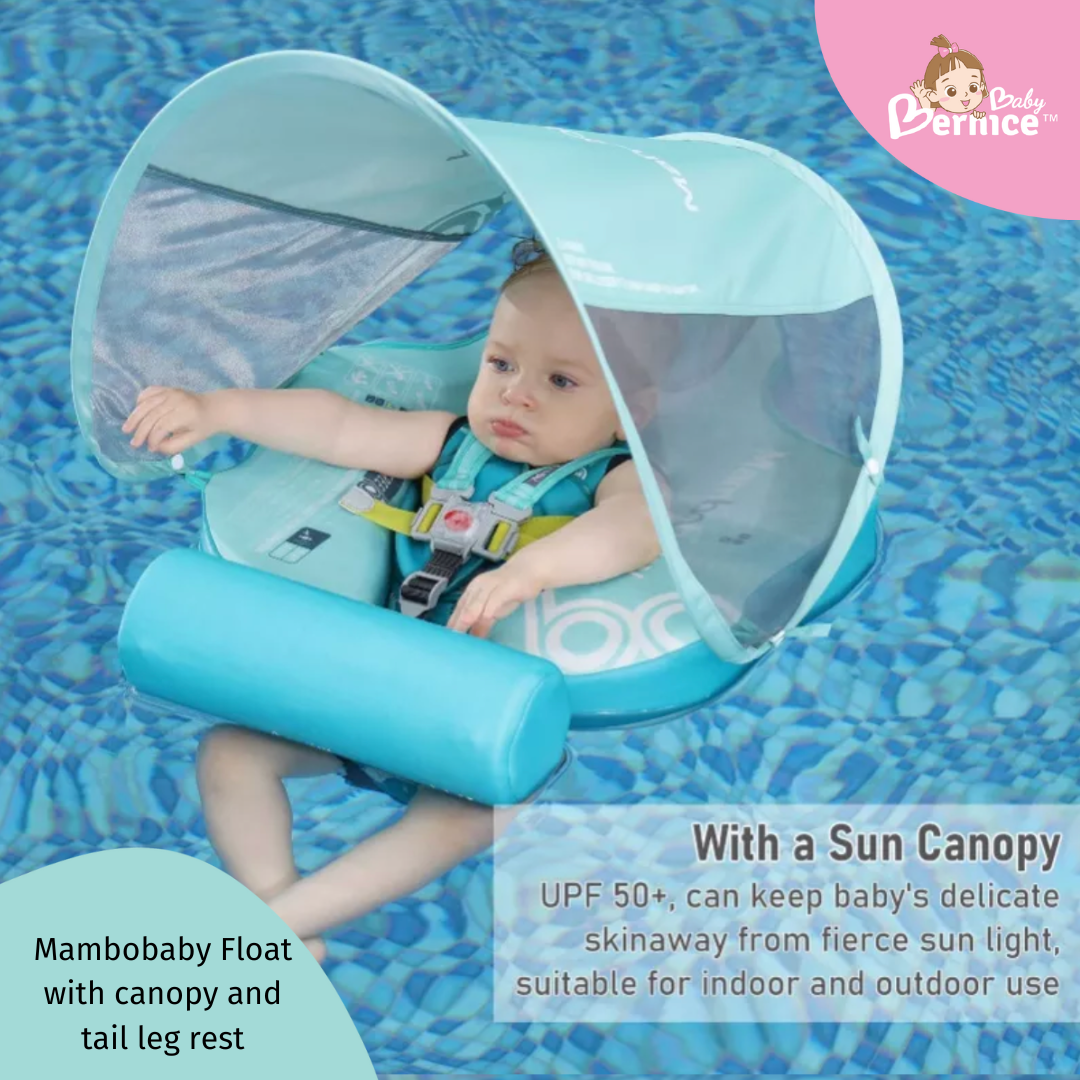 Mambobaby Non-inflatable Baby Swim Float Waterproof Baby Swimming Float Skin-friendly Swim Trainer with Tail Float + Sun Canopy