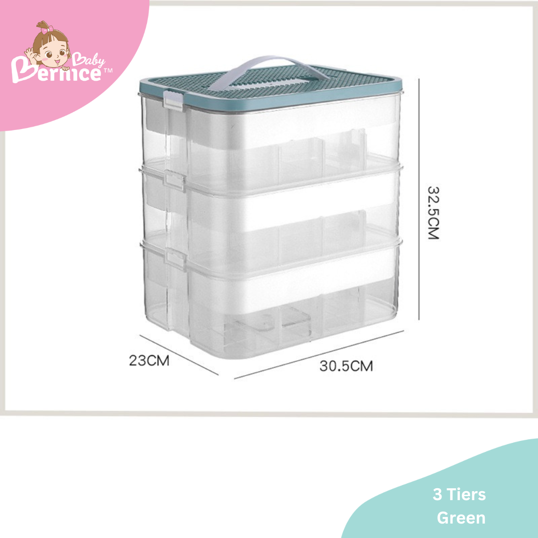 Multi-Tier Transparent LEGO-Inspired Storage Box: Lightweight, Stackable, and Ideal for Toy Organization