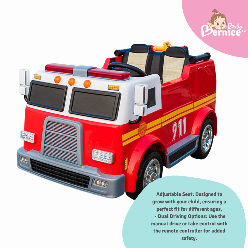 911 Fire Truck Kids Electric Ride-On Car with Bluetooth, Adjustable Seat & Water Hose