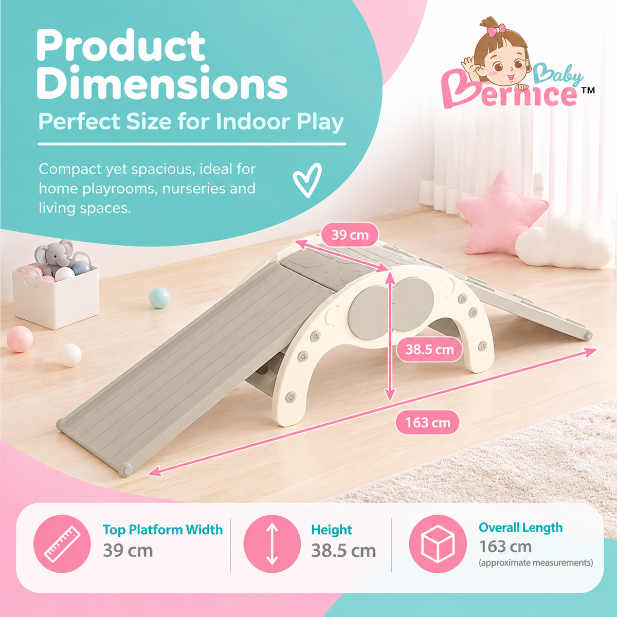 Baby Bernice 4-in-1 Multifunctional Toddler Climbing Slide & Rocker | Montessori-Inspired Indoor Playset | Balance & Motor Skills