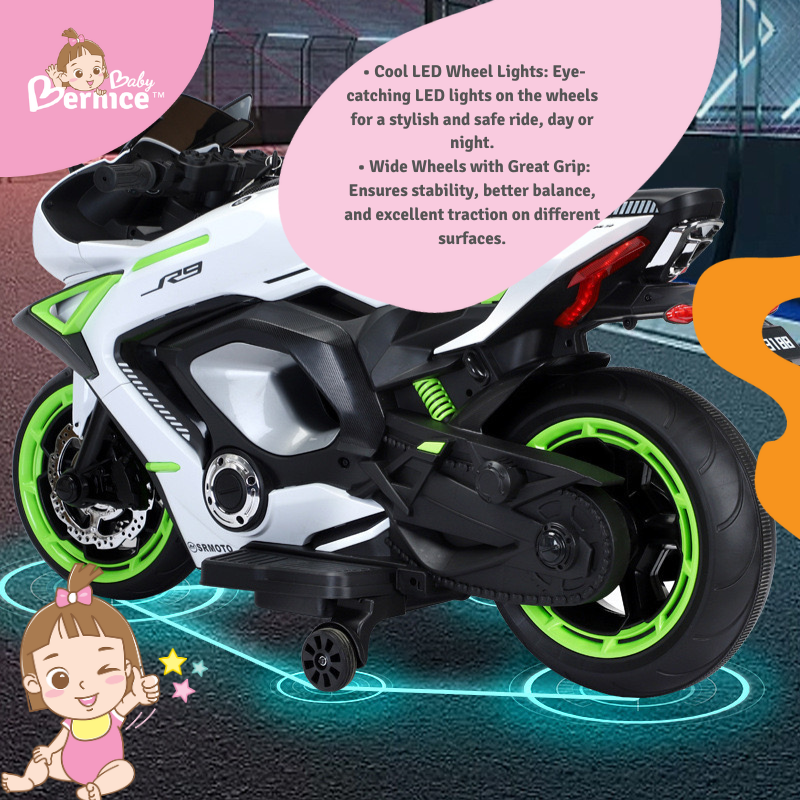 R9 Kids Electric Bike – Black Seat, Bluetooth Music & LED Wheel Lights