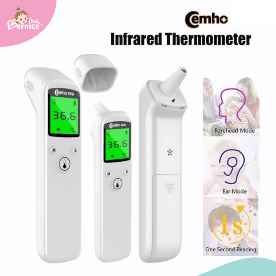 2 in 1 Infrared Forehead Dual Thermometer + Ear Baby and Adults Thermometer with Fever Alarm, LCD Display, and Memory Function