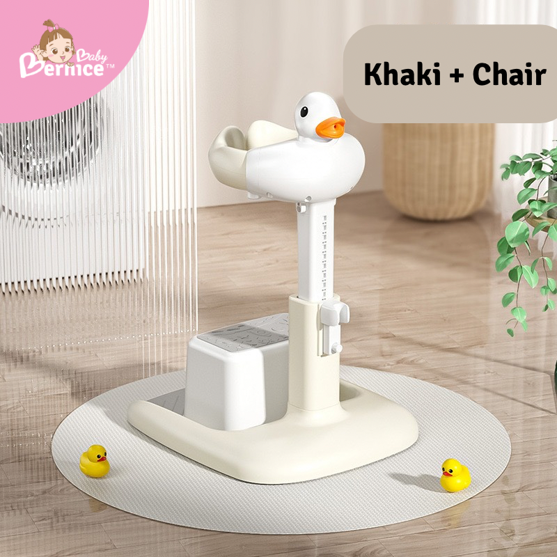 Adjustable Baby Shower Stand with Anti-Slip Base & Shower Head Holder – Ergonomic Design with Chair (Khaki/Grey)