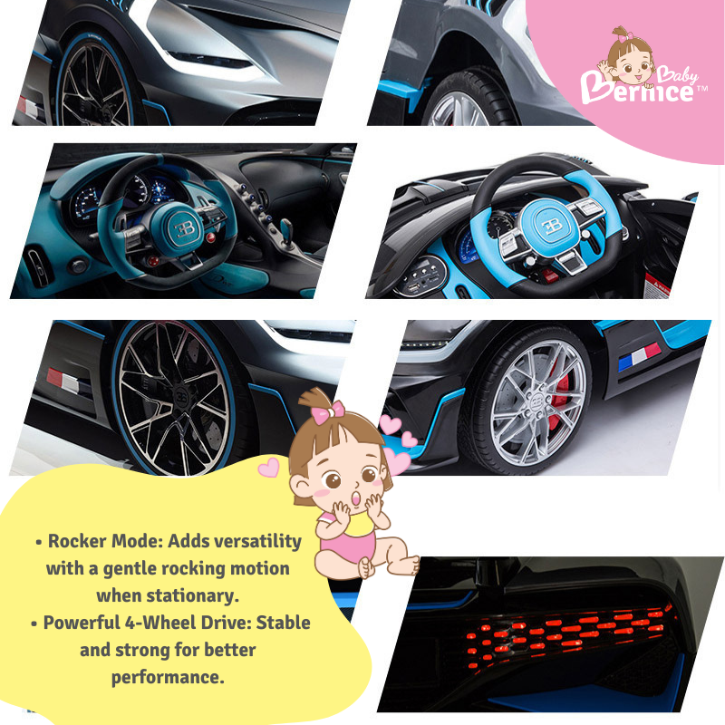 Bugatti Divo Kids Electric Car – 4WD Ride-On with Rocker Mode, Music & Remote Control