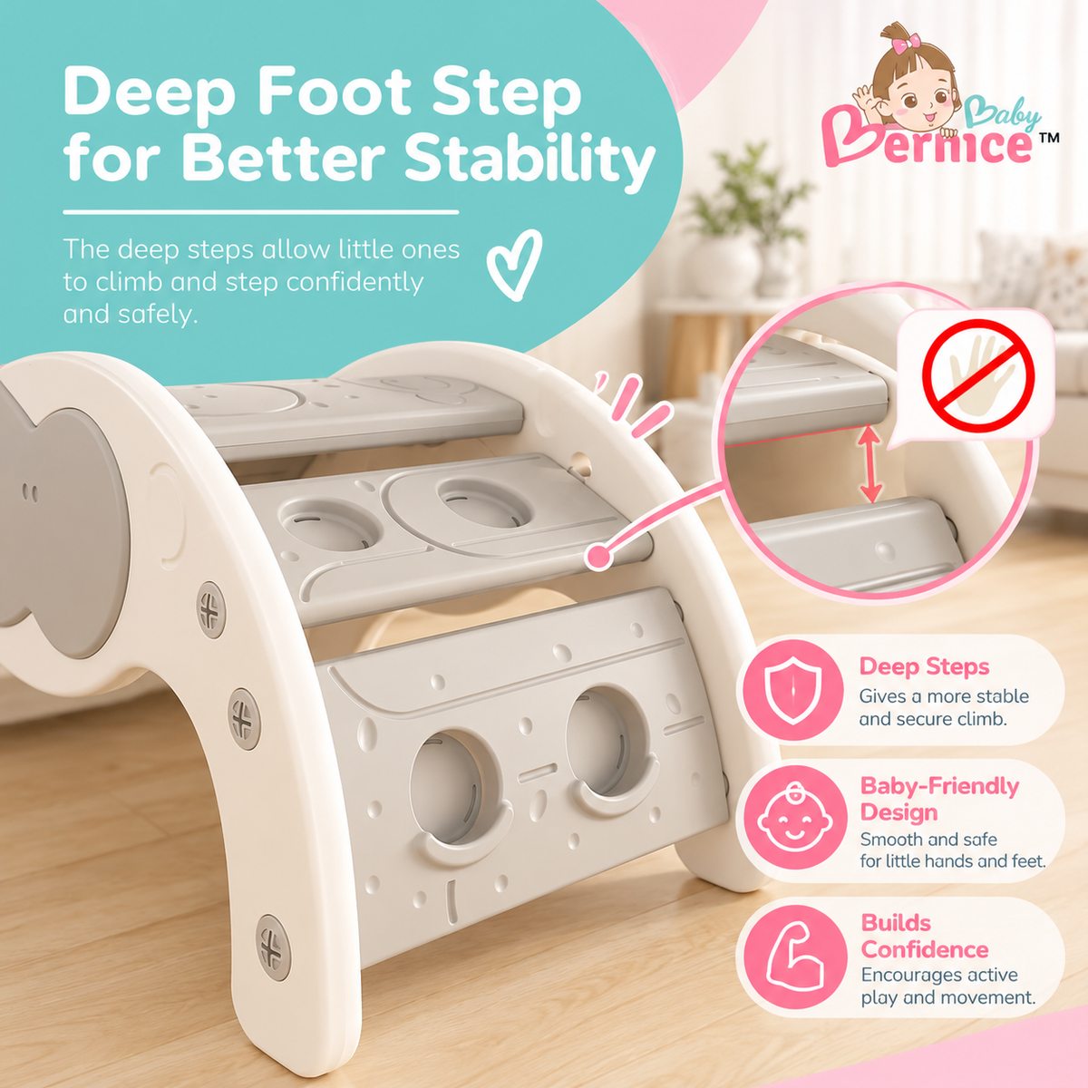 Baby Bernice 4-in-1 Multifunctional Toddler Climbing Slide & Rocker | Montessori-Inspired Indoor Playset | Balance & Motor Skills