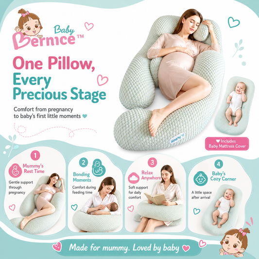 Baby Bernice™ Premium COOLMAX G-Shaped Maternity Pillow | Cooling Breathable Full Body Pregnancy Support Pillow + Free Gifts
