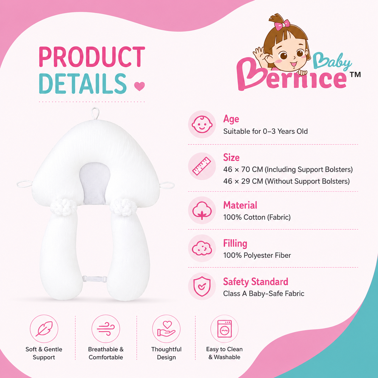 Baby Anti Flat Head Pillow for Newborns & Toddlers | Adjustable Sleeping Pillow Cushion | 0–3 Years