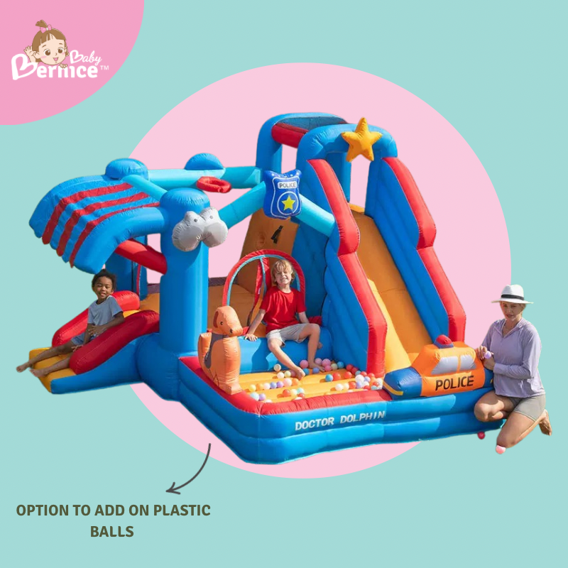 [RENTAL] Police Station Adventure Bouncy Castle Rental – Premium Inflatable Playground with Slide