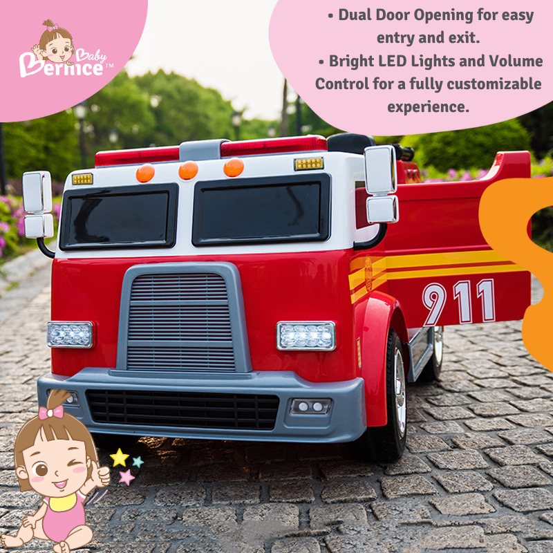 911 Fire Truck Kids Electric Ride-On Car with Bluetooth, Adjustable Seat & Water Hose