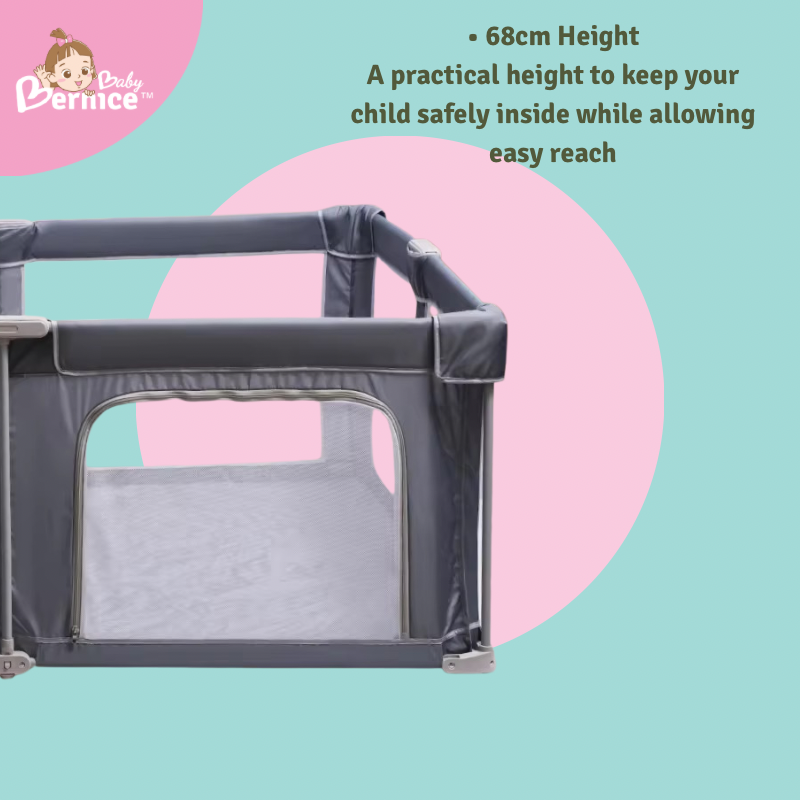 Foldable Baby Playpen 68cm | Safe & Stable Kids Play Yard with Door and Mesh Panels (3 Sizes)