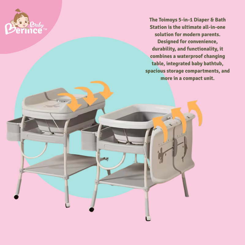 5-in-1 Diaper & Bath Station Diaper Cabinet | Changing Table | Baby Bathtub | Nursing Station | Storage Drawers