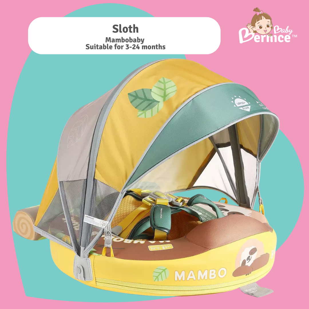 Mambobaby Non-inflatable Baby Swim Float Waterproof Baby Swimming Float Skin-friendly Swim Trainer with Tail Float + Sun Canopy