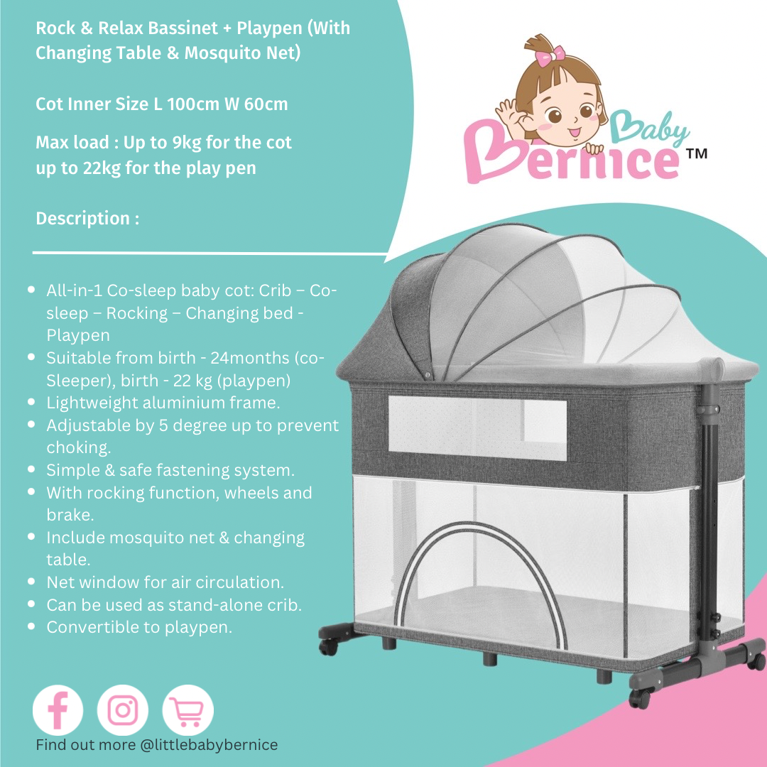 Rock Relax Bassinet Playpen With Changing Table Mosquito
