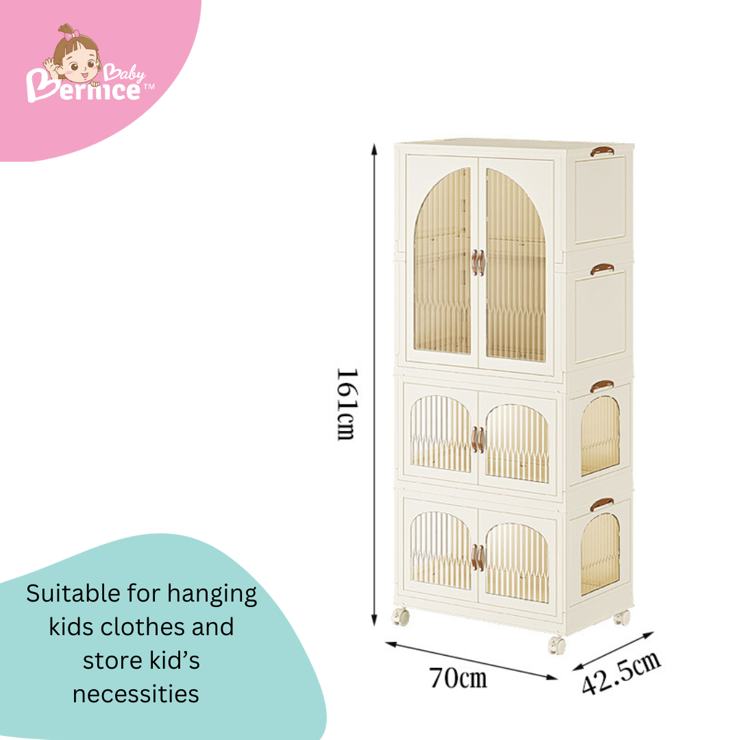 Foldable, Stackable Plastic Cabinet 4 sides opening  (5 Tiers)  Dimension : 68.5cm x 42.5cm x 193.5cm