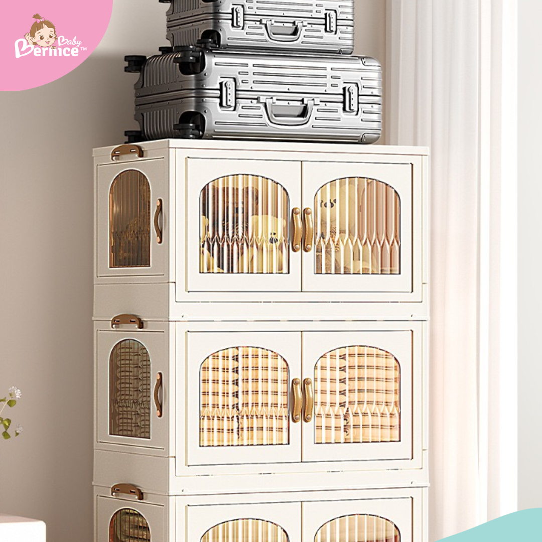 Foldable, Stackable Plastic Cabinet 4 sides opening  (5 Tiers)  Dimension : 68.5cm x 42.5cm x 193.5cm