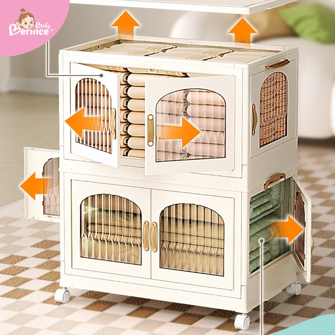 Foldable, Stackable Plastic Cabinet 4 sides opening  (5 Tiers)  Dimension : 68.5cm x 42.5cm x 193.5cm