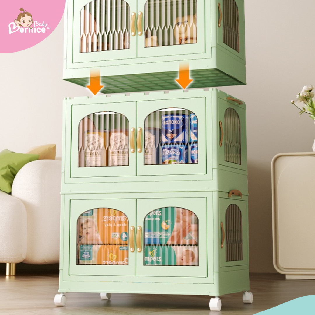 Foldable, Stackable Plastic Cabinet 4 sides opening  (5 Tiers)  Dimension : 68.5cm x 42.5cm x 193.5cm