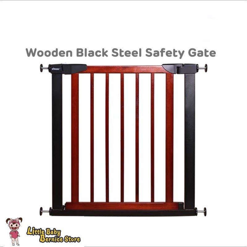 Dark Red Pine Wood and Black Metal Baby Safety Gate / Pets Safety Gate