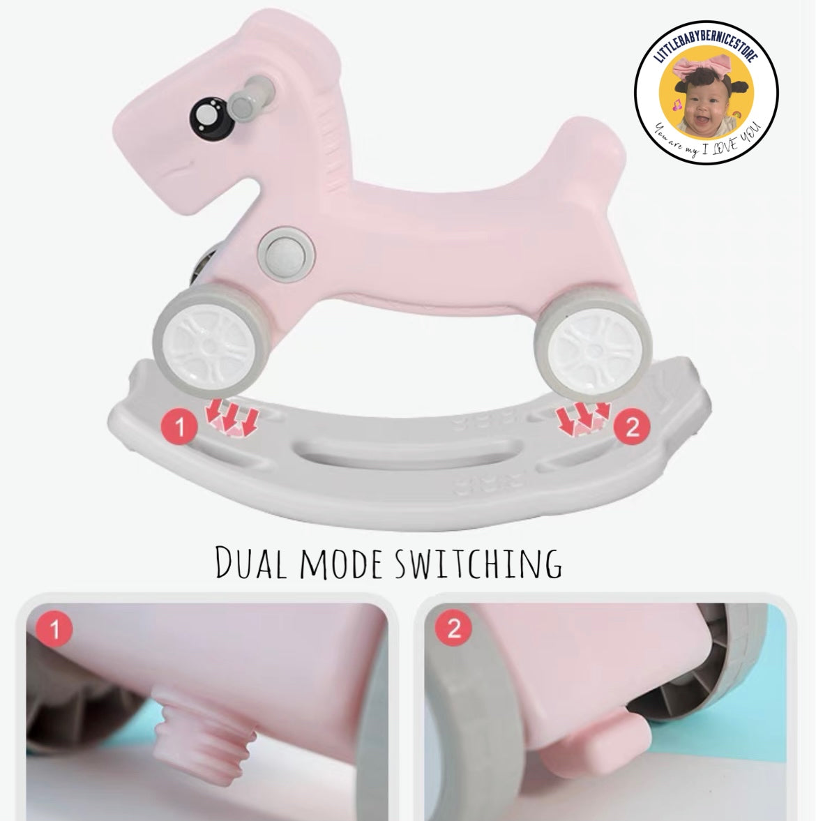 2 in 1 Rocking Horse and Riding Horse with Wheels