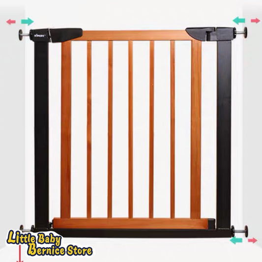 Light Pine Wood and Black Metal Baby Safety Gate / Pets Safety Gate