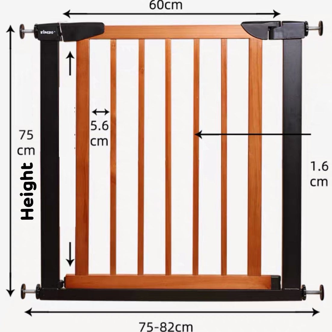 Light Pine Wood and Black Metal Baby Safety Gate / Pets Safety Gate