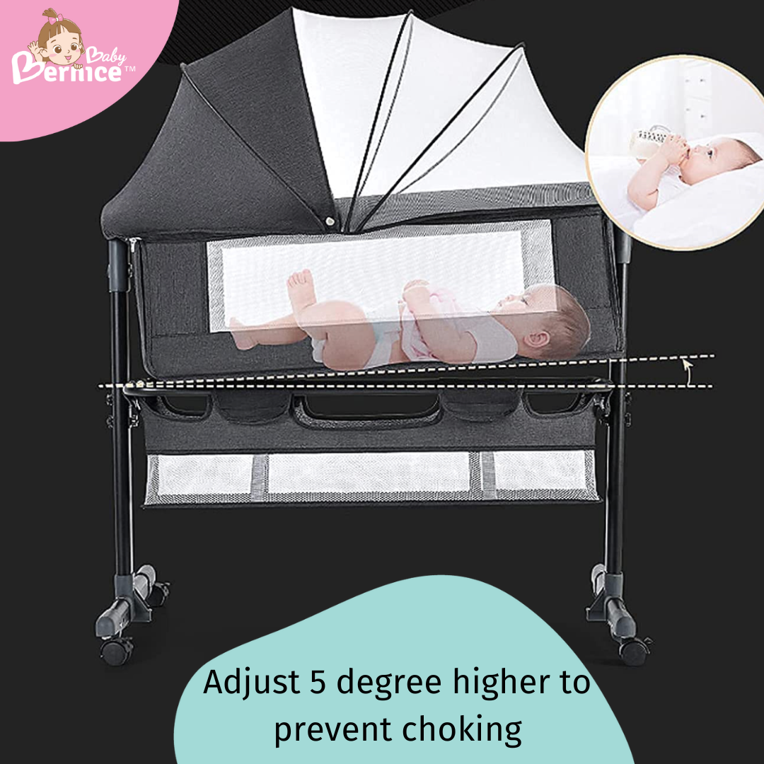 Adjustable Rocking Cot/Side Bed  with wheels  L 90cm W 58-68cm H 80cm Inner cot size L 87cm W 50 cm Depth 32cm