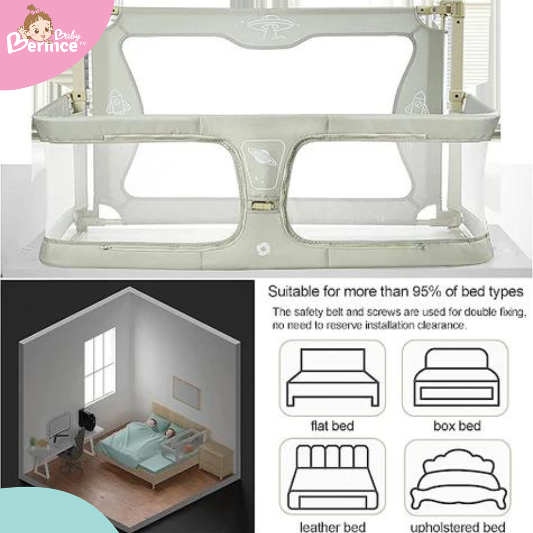 Baby Portable Rail Guard - 3 in 1 Baby Bed Guardrail Crib  L 120cm W 50cm H 42cm (Baby front guard) H 70cm (from bed bottom to the top)   Age : 0-36 Months for the cot 0-72months for the bed fence