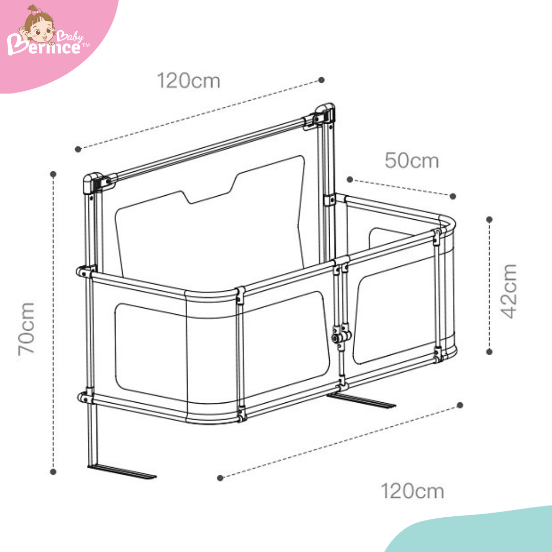 Baby Portable Rail Guard - 3 in 1 Baby Bed Guardrail Crib  L 120cm W 50cm H 42cm (Baby front guard) H 70cm (from bed bottom to the top)   Age : 0-36 Months for the cot 0-72months for the bed fence